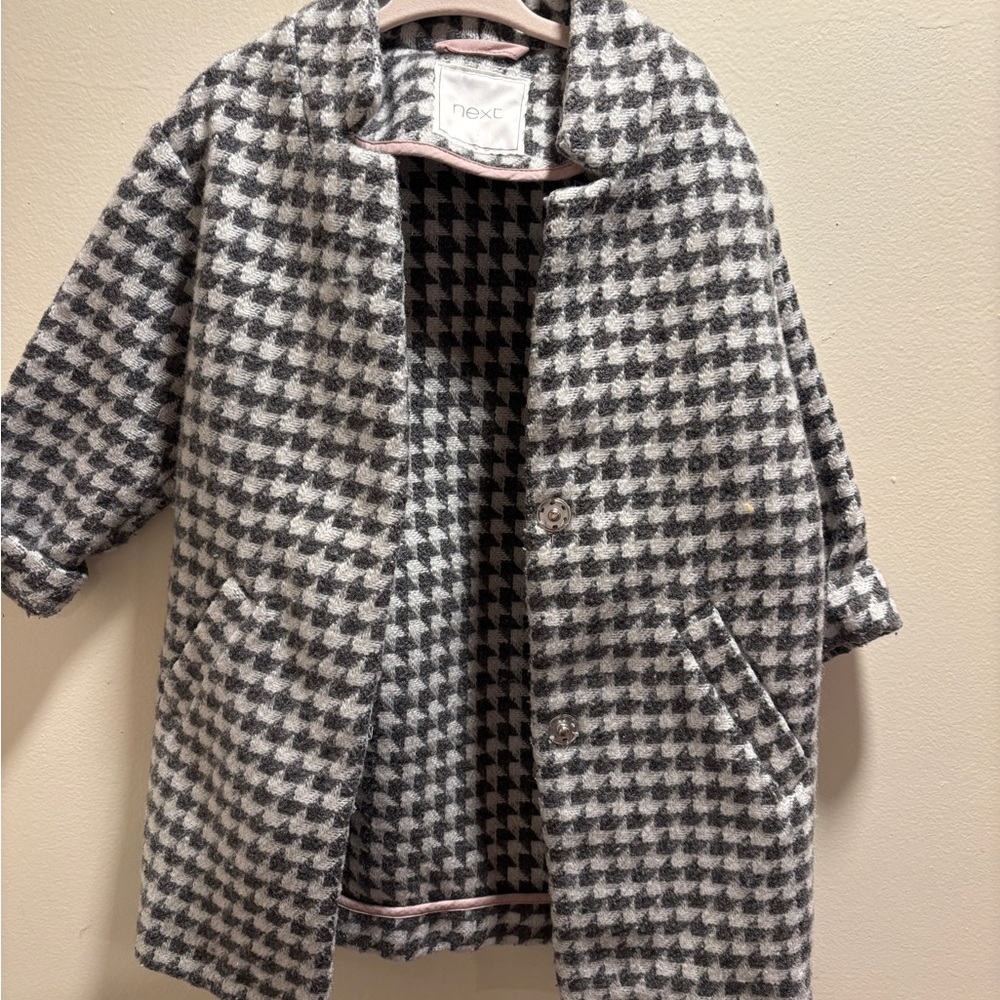 Next Girls Houndstooth Cape - Gray and White 3t